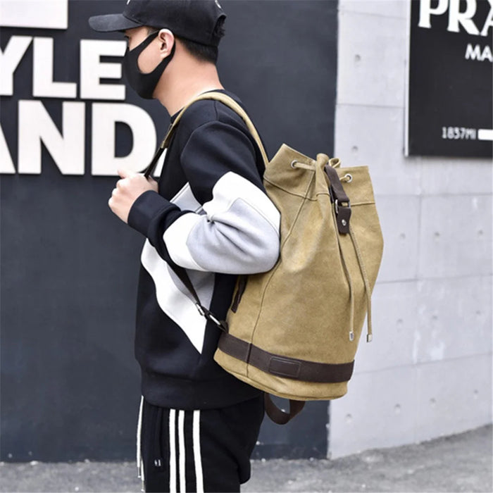 Canvas Hiking Backpack Camping Teenager Rucksack Shoulders Bag for School Weekend Travel, Size: L - Khaki - 6