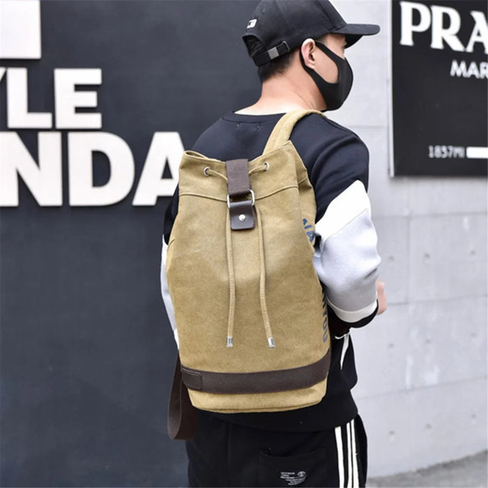 Canvas Hiking Backpack Camping Teenager Rucksack Shoulders Bag for School Weekend Travel, Size: L - Khaki - 7