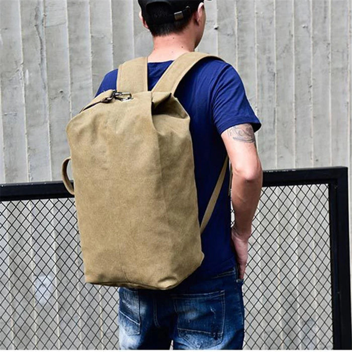 Hiking Camping Rucksack Canvas Travel Backpack Laptop Shoulders Bag, Size: S - Khaki - 4