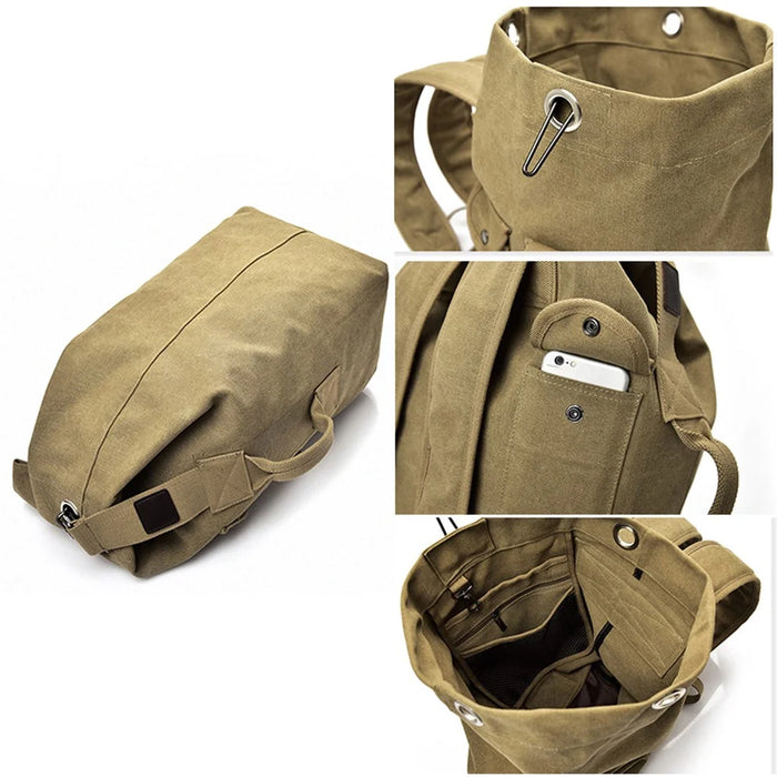 Super Large Canvas Travel Backpack Hiking Camping Rucksack Notebook Computer Laptop Shoulders Bag, Size: L - Khaki - 5
