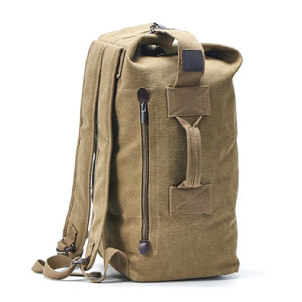 Stylish Men Canvas Rucksack Large Capacity Outdoor Travel Backpack, Upgraded Version Size S - Khaki - 1