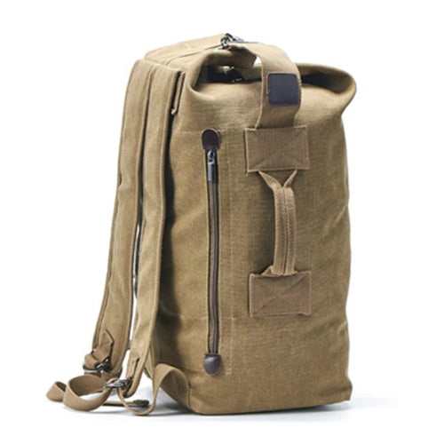 Stylish Men Canvas Rucksack Large Capacity Outdoor Travel Backpack, Upgraded Version Size S - Khaki - 1