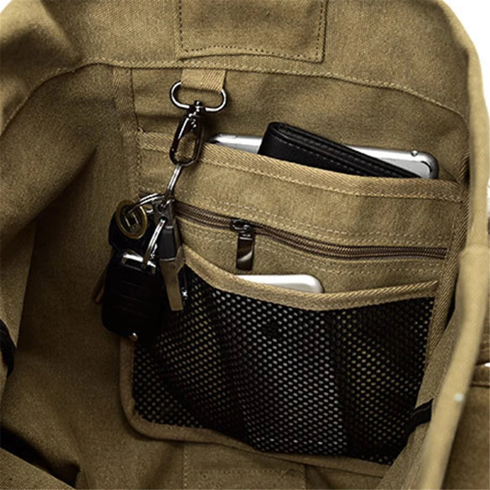 Stylish Men Canvas Rucksack Large Capacity Outdoor Travel Backpack, Upgraded Version Size S - Khaki - 5