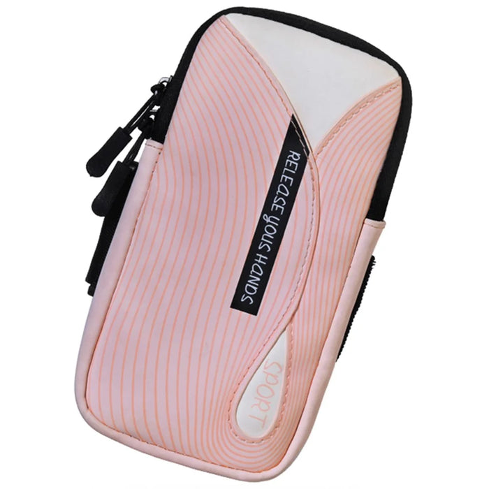 Cell Phone Armband for 6.8'' Phone PU Leather + Polyester Sweatproof Sports Arm Pouch Bag with Adjustable Elastic Band - Pink - 1