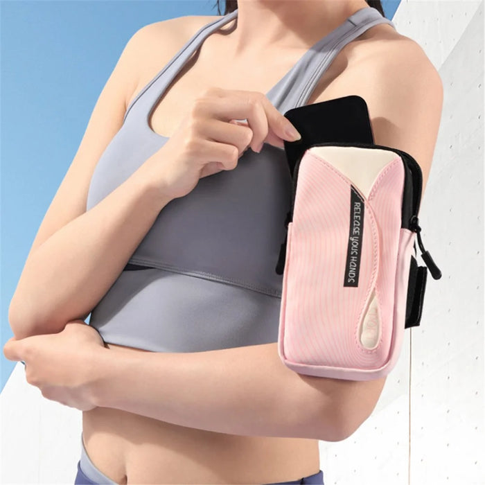 Cell Phone Armband for 6.8'' Phone PU Leather + Polyester Sweatproof Sports Arm Pouch Bag with Adjustable Elastic Band - Pink - 2