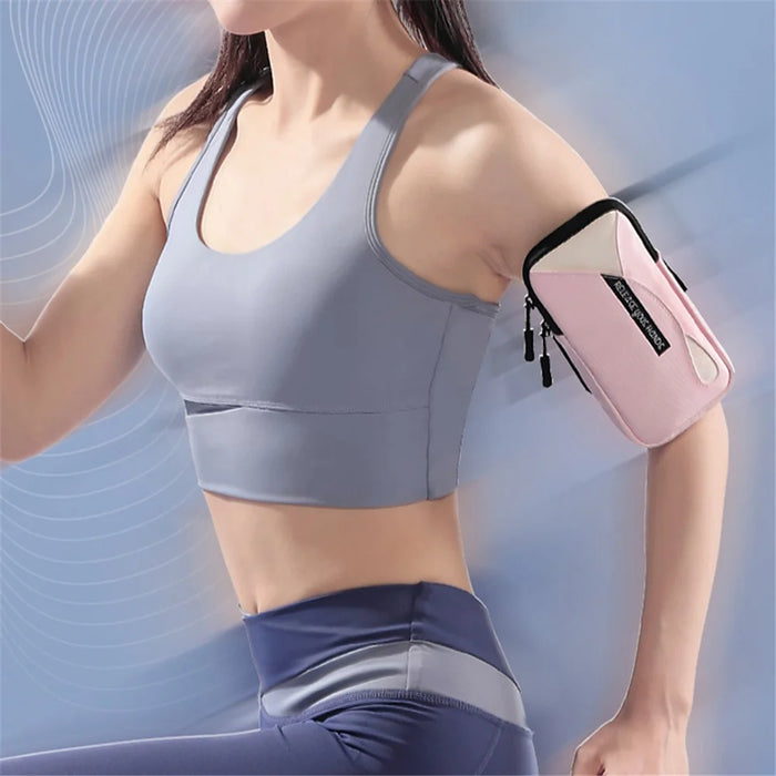 Cell Phone Armband for 6.8'' Phone PU Leather + Polyester Sweatproof Sports Arm Pouch Bag with Adjustable Elastic Band - Pink - 3