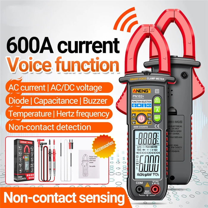 ANENG PN102+ AC Current and AC / DC Voltage Tester Voice Broadcast Reading Digital Clamp Meter with Flashlight - 3
