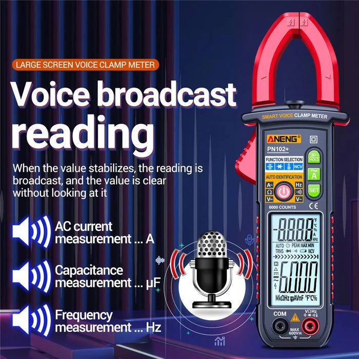 ANENG PN102+ AC Current and AC / DC Voltage Tester Voice Broadcast Reading Digital Clamp Meter with Flashlight - 4