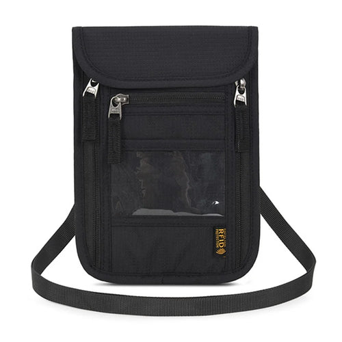 JUNLETU RFID Blocking Travel Passport Storage Bag Waterproof Nylon Credit Cards Phone Carrying Bag - Black - 1
