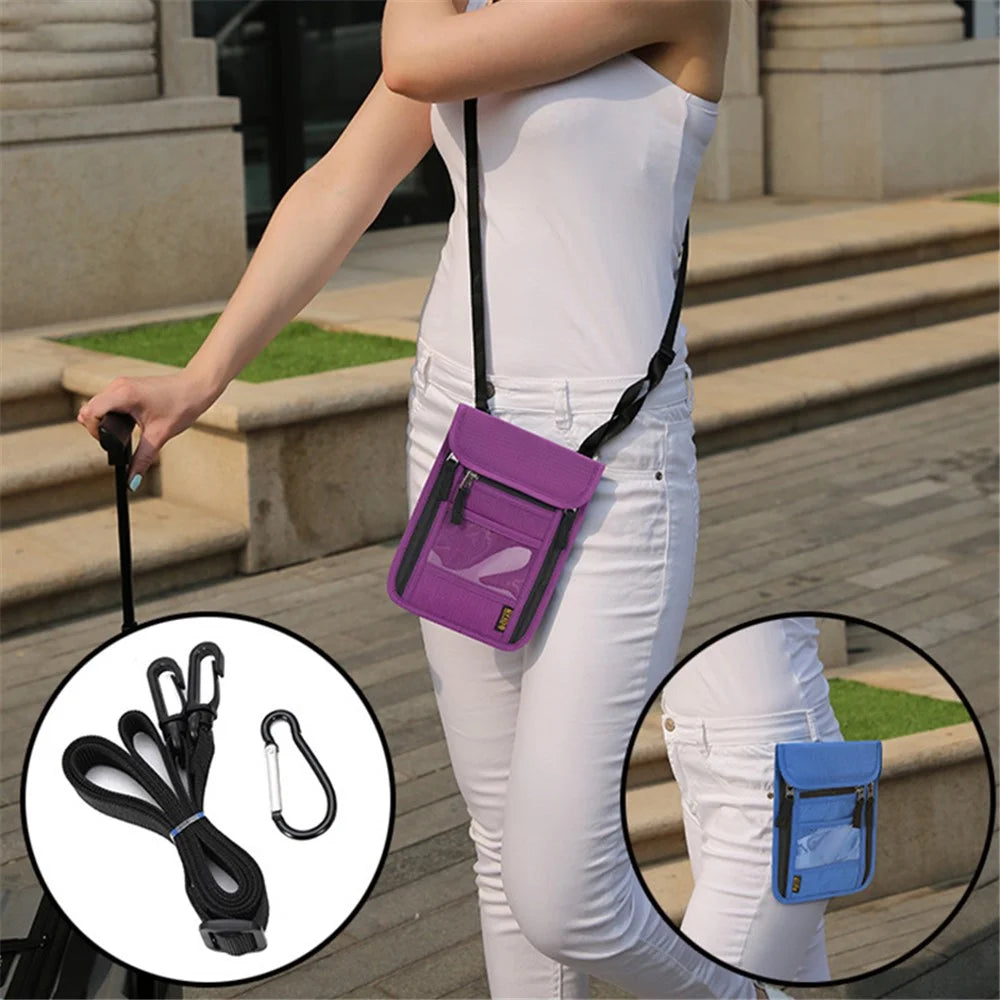 JUNLETU RFID Blocking Travel Passport Storage Bag Waterproof Nylon Credit Cards Phone Carrying Bag - Black - 3