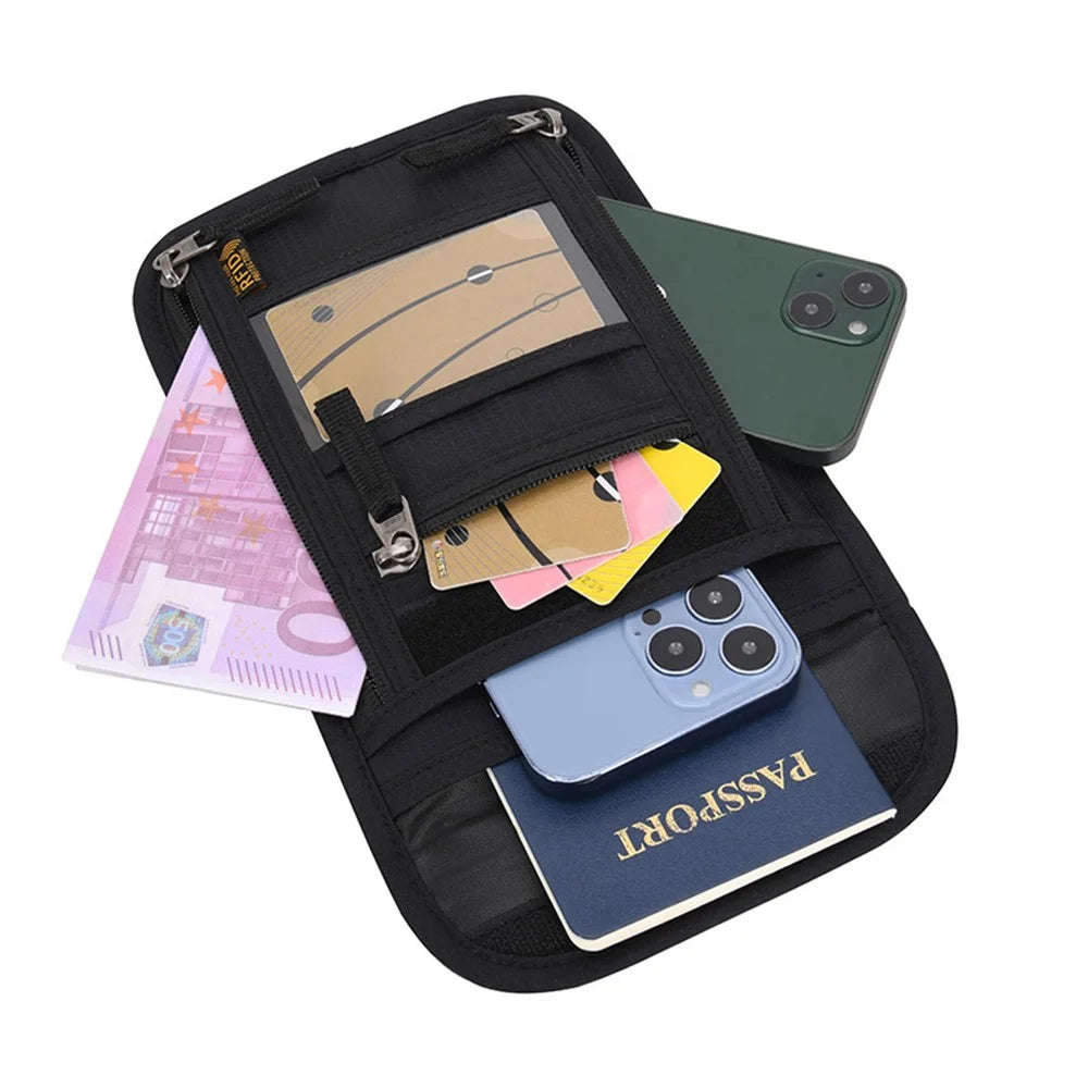 JUNLETU RFID Blocking Travel Passport Storage Bag Waterproof Nylon Credit Cards Phone Carrying Bag - Black - 5