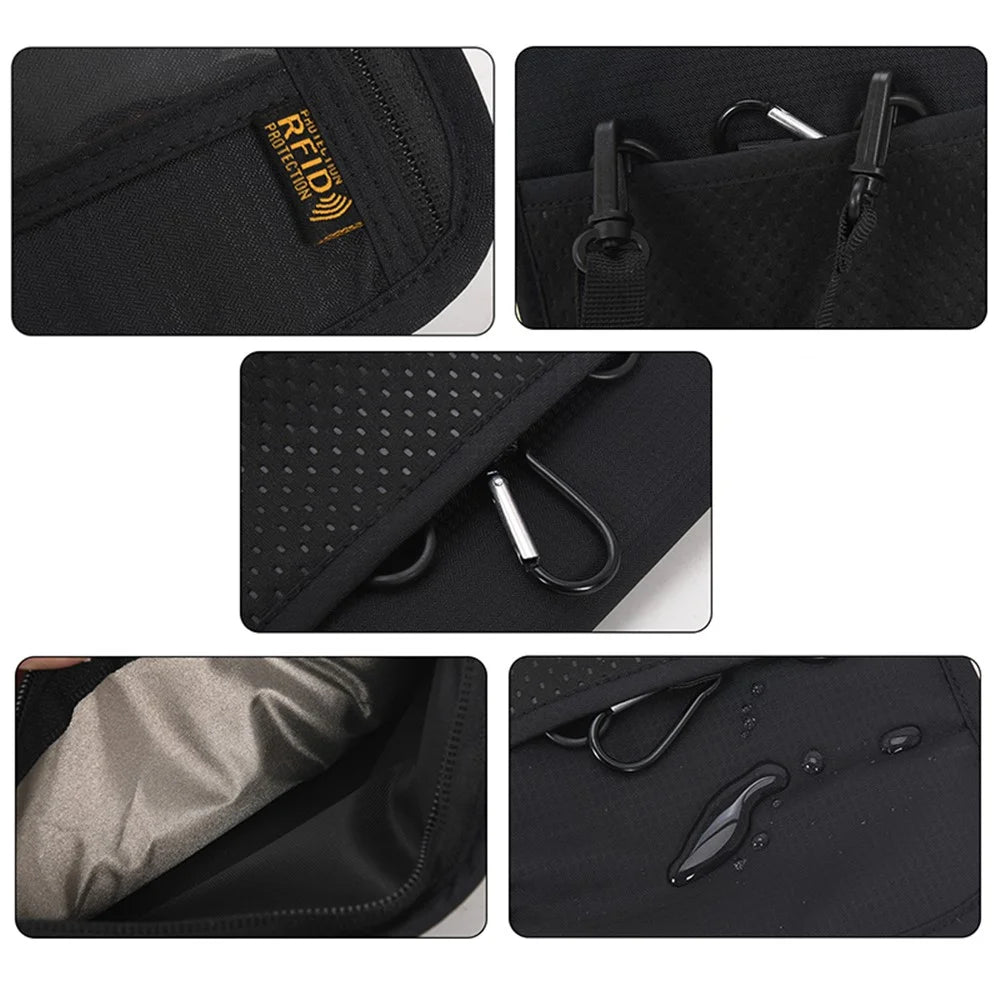JUNLETU RFID Blocking Travel Passport Storage Bag Waterproof Nylon Credit Cards Phone Carrying Bag - Black - 6