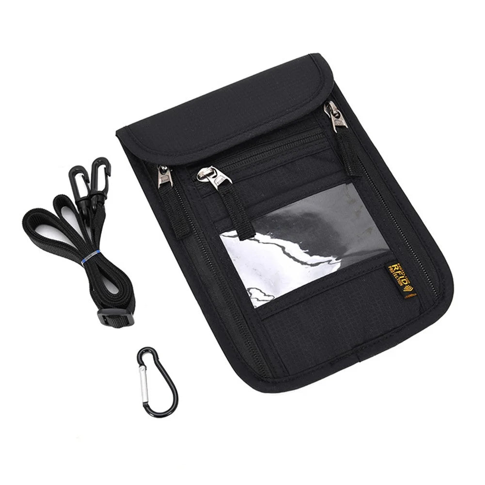 JUNLETU RFID Blocking Travel Passport Storage Bag Waterproof Nylon Credit Cards Phone Carrying Bag - Black - 7