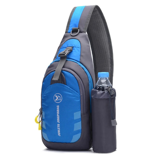 JUNLETU Men Women Chest Bag Nylon Single Shoulder Crossbody Bag with Detachable Bottle Bag - Blue - 1