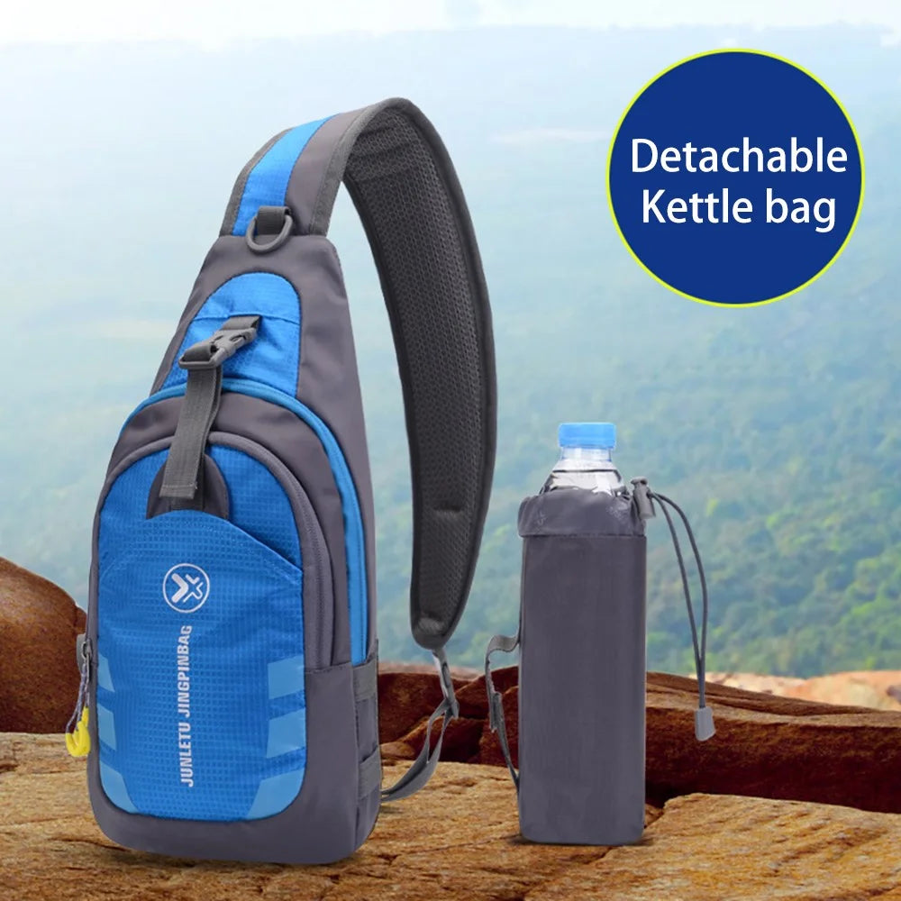 JUNLETU Men Women Chest Bag Nylon Single Shoulder Crossbody Bag with Detachable Bottle Bag - Blue - 2