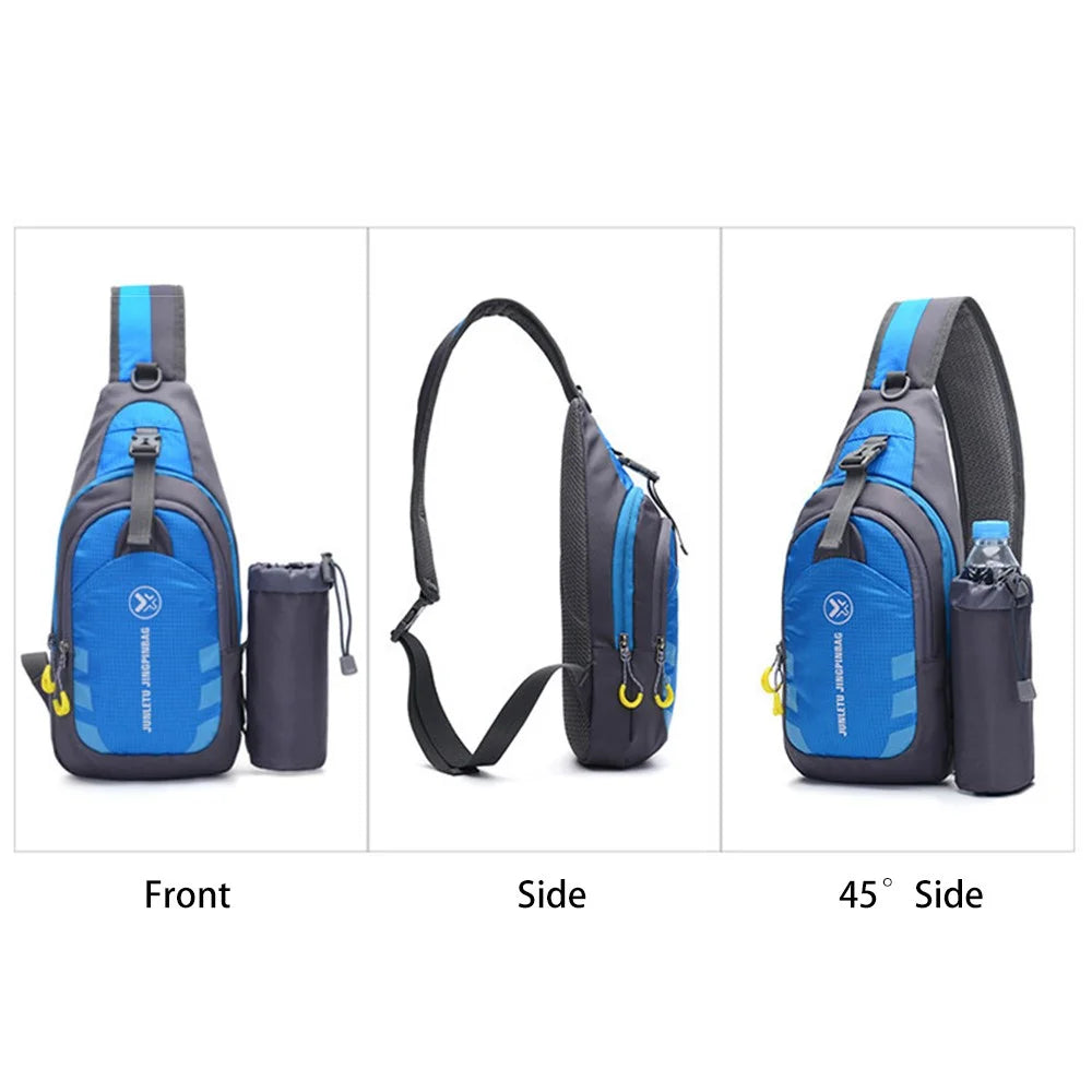 JUNLETU Men Women Chest Bag Nylon Single Shoulder Crossbody Bag with Detachable Bottle Bag - Blue - 4