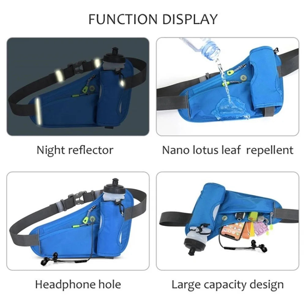 Hiking Fanny Pack Water Bottle Holder Outdoor Sport Running Waist Bag for Cycling Dog Walking - Blue - 5