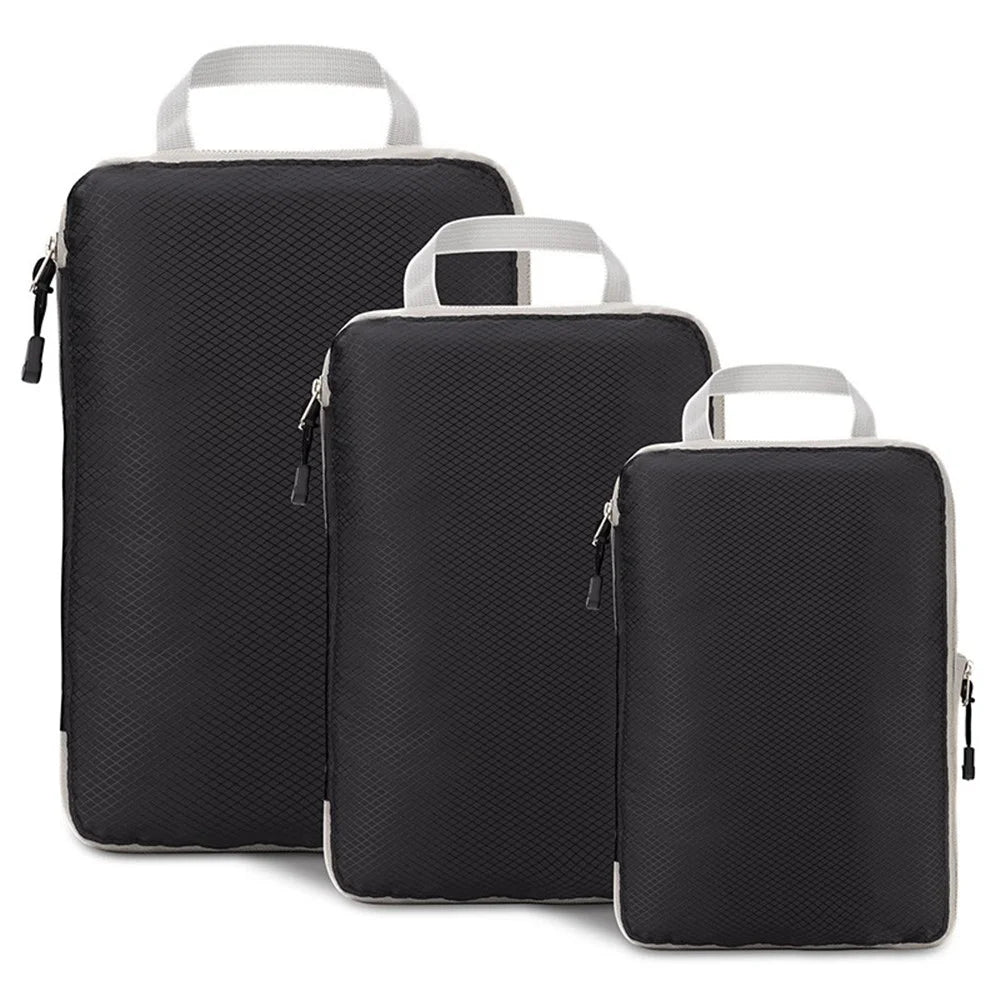 3Pcs / Set Travel Packing Cubes Organizers Pouches 3 Sizes Nylon Toiletry Bags Kit for Women, Men - Black - 1