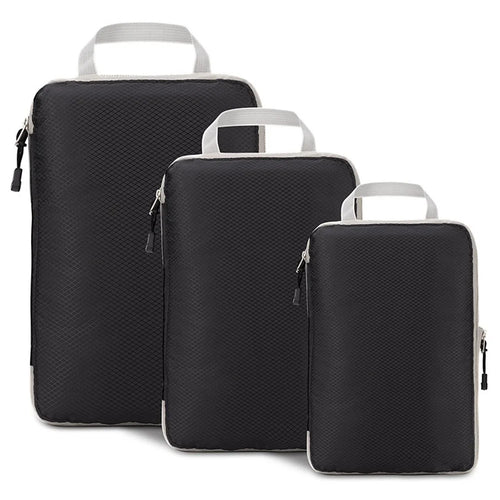 3Pcs / Set Travel Packing Cubes Organizers Pouches 3 Sizes Nylon Toiletry Bags Kit for Women, Men - Black - 1