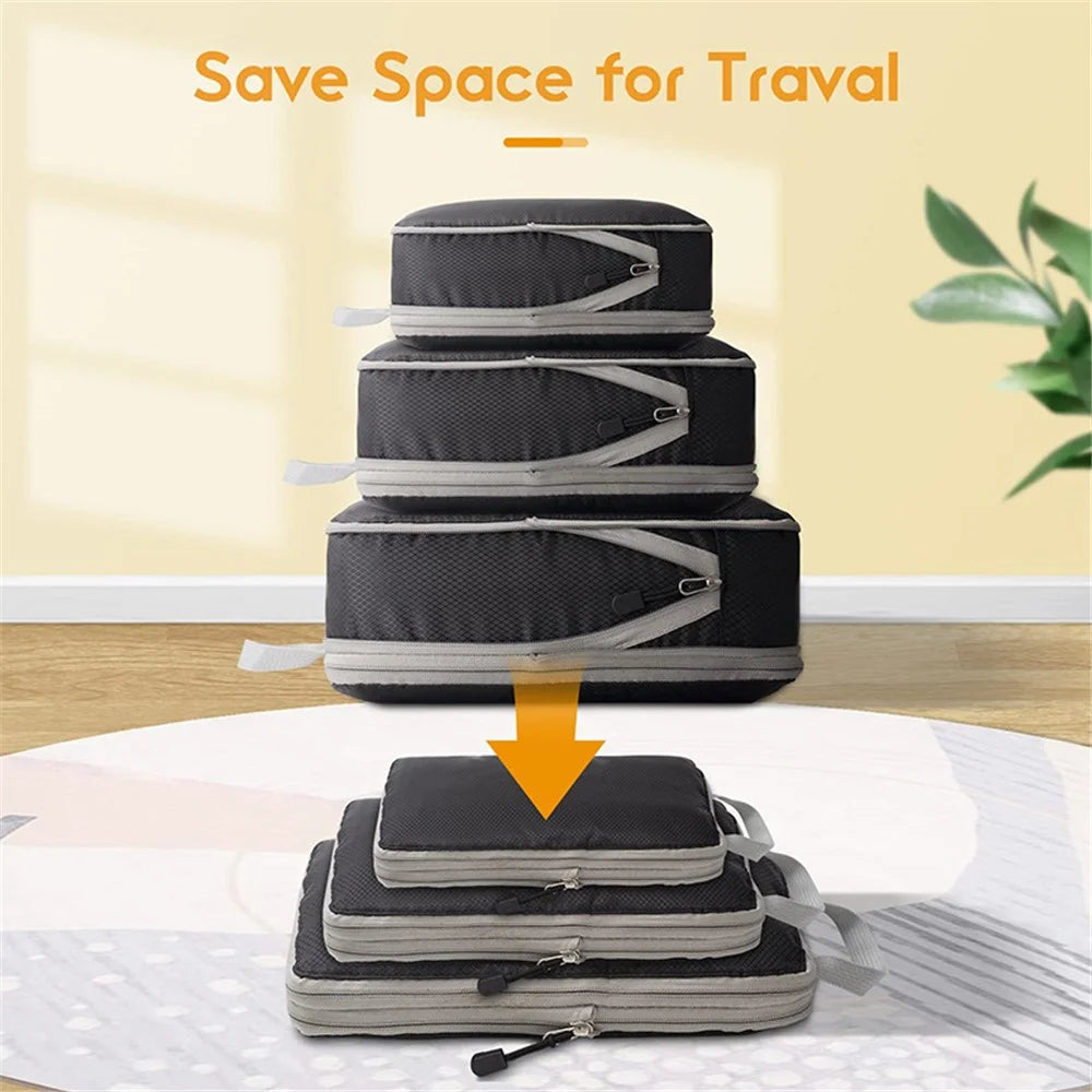3Pcs / Set Travel Packing Cubes Organizers Pouches 3 Sizes Nylon Toiletry Bags Kit for Women, Men - Black - 3