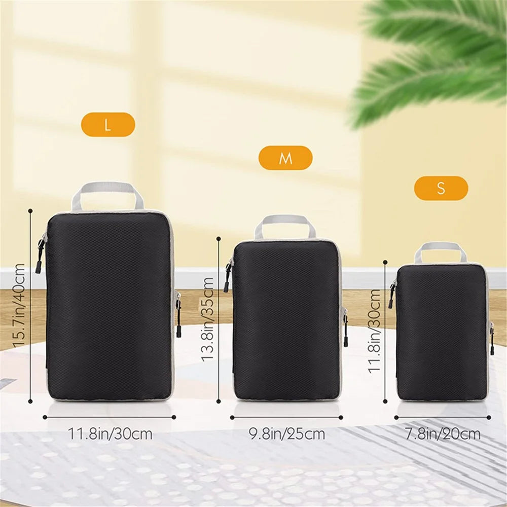 3Pcs / Set Travel Packing Cubes Organizers Pouches 3 Sizes Nylon Toiletry Bags Kit for Women, Men - Black - 5