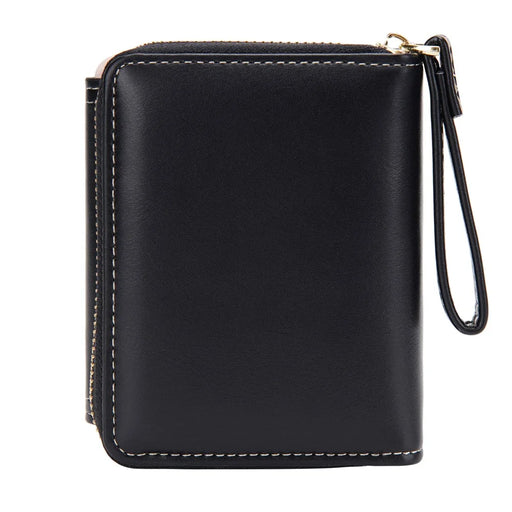 BAELLERRY N1896 PU Leather Short Wallet Houndstooth Pattern Women's Zipper Coin Purse Card Holder - Black - 2
