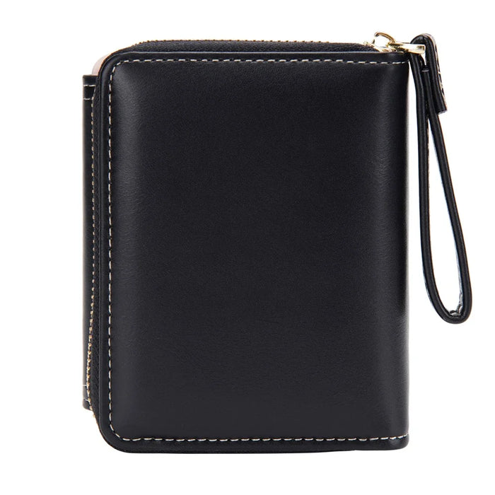 BAELLERRY N1896 PU Leather Short Wallet Houndstooth Pattern Women's Zipper Coin Purse Card Holder - Black - 2