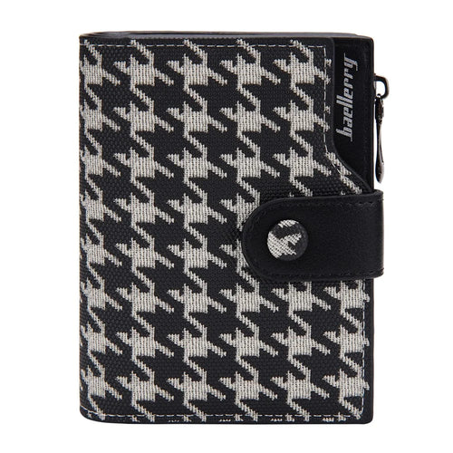 BAELLERRY N5022 Women's Multi-Card Wallet PU Leather Houndstooth Pattern Zipper Coin Purse Money Bag - Black - 1