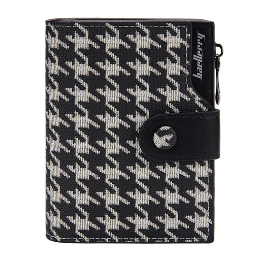 BAELLERRY N5022 Women's Multi-Card Wallet PU Leather Houndstooth Pattern Zipper Coin Purse Money Bag - Black - 1