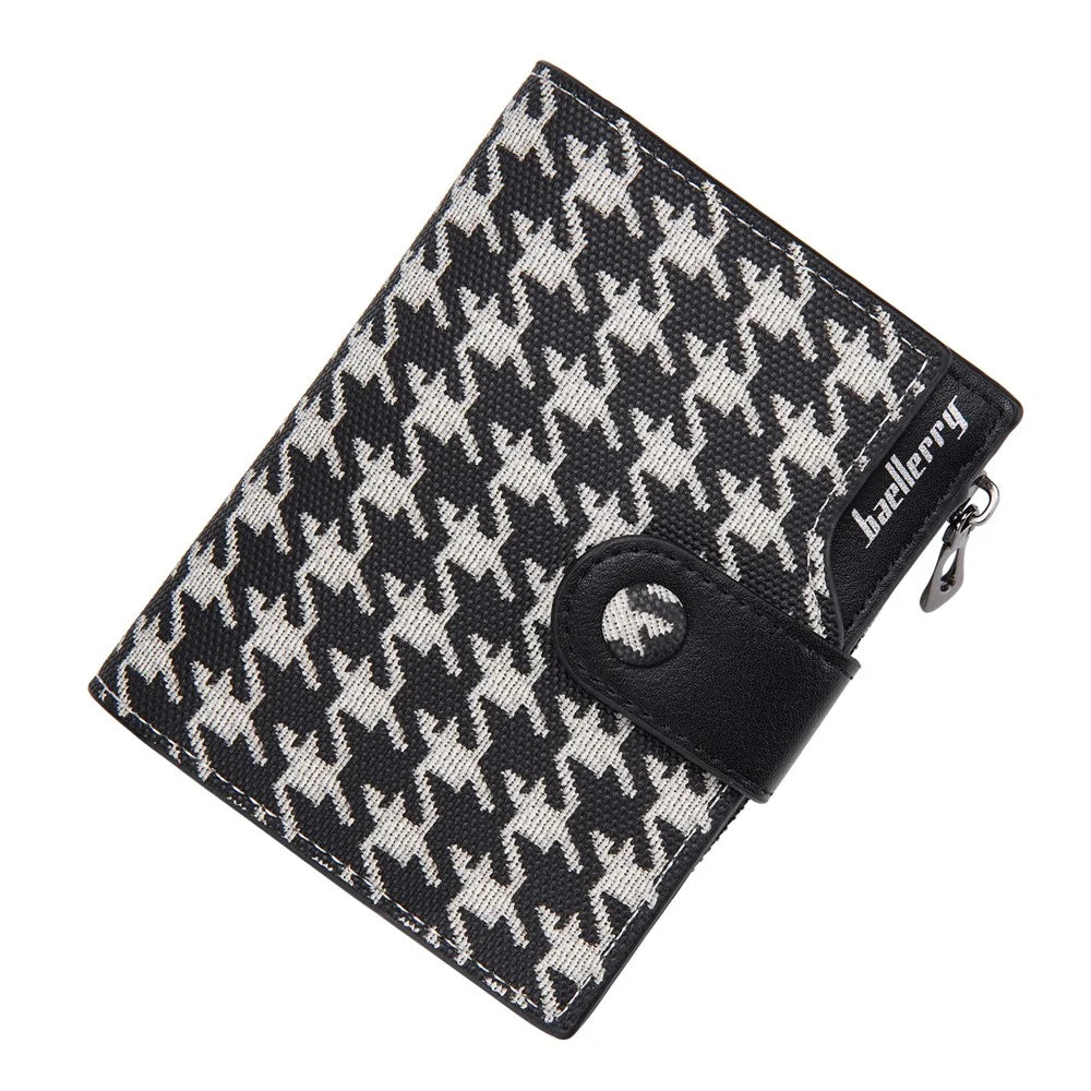 BAELLERRY N5022 Women's Multi-Card Wallet PU Leather Houndstooth Pattern Zipper Coin Purse Money Bag - Black - 6
