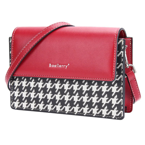 BAELLERRY N8703 Women PU Leather Bag Houndstooth Pattern Small Square Bag Crossbody Shoulder Bag - Red - 1