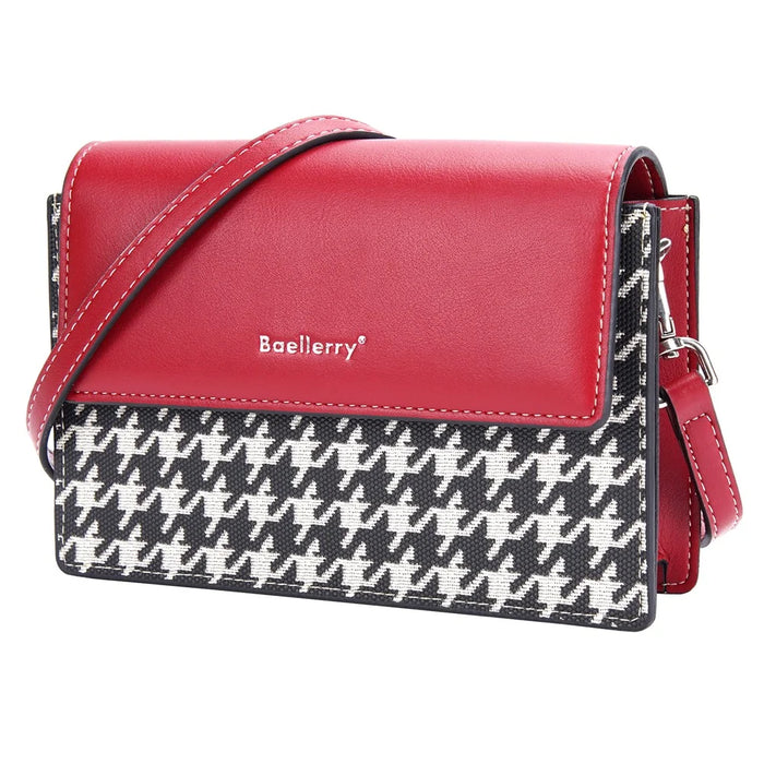 BAELLERRY N8703 Women PU Leather Bag Houndstooth Pattern Small Square Bag Crossbody Shoulder Bag - Red - 1