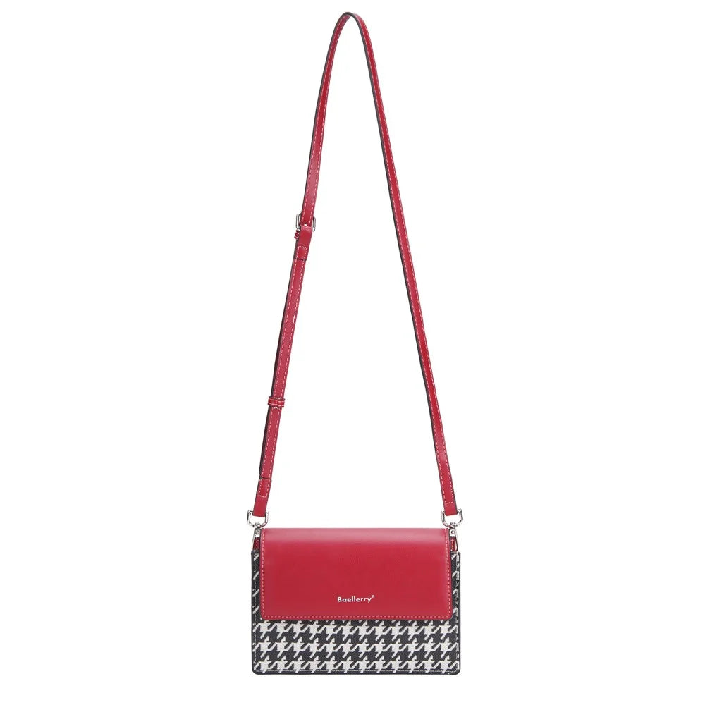 BAELLERRY N8703 Women PU Leather Bag Houndstooth Pattern Small Square Bag Crossbody Shoulder Bag - Red - 6