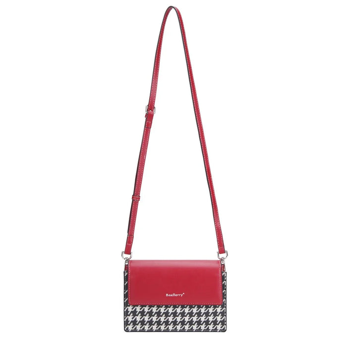 BAELLERRY N8703 Women PU Leather Bag Houndstooth Pattern Small Square Bag Crossbody Shoulder Bag - Red - 6