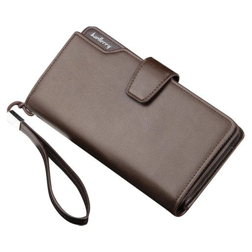 BAELLERRY S1063 Men Long Wallet Cellphone Holder Zipper PU Leather Clutch with Hand Strap - Coffee - 1