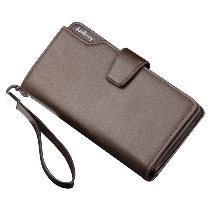 BAELLERRY S1063 Men Long Wallet Cellphone Holder Zipper PU Leather Clutch with Hand Strap - Coffee - 1
