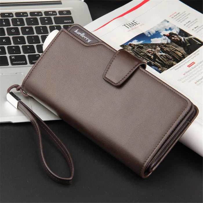 BAELLERRY S1063 Men Long Wallet Cellphone Holder Zipper PU Leather Clutch with Hand Strap - Coffee - 2