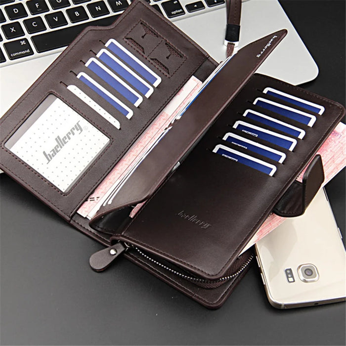 BAELLERRY S1063 Men Long Wallet Cellphone Holder Zipper PU Leather Clutch with Hand Strap - Coffee - 3