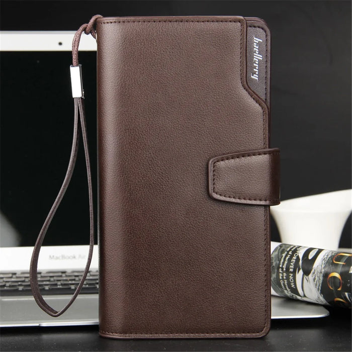 BAELLERRY S1063 Men Long Wallet Cellphone Holder Zipper PU Leather Clutch with Hand Strap - Coffee - 4