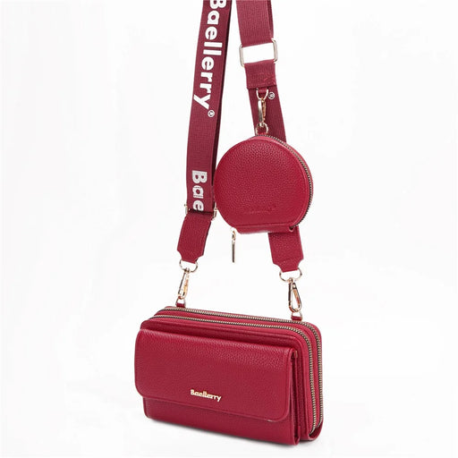 BAELLERRY N1897 PU Leather Crossbody Bag Litchi Texture Women Shoulder Handbag with Coin Purse Pouch - Wine Red - 1