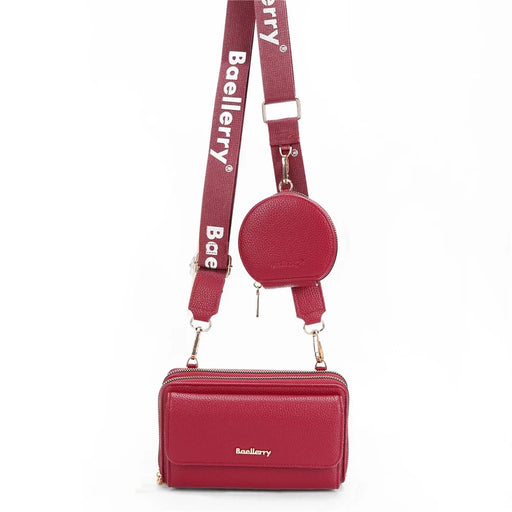BAELLERRY N1897 PU Leather Crossbody Bag Litchi Texture Women Shoulder Handbag with Coin Purse Pouch - Wine Red - 2