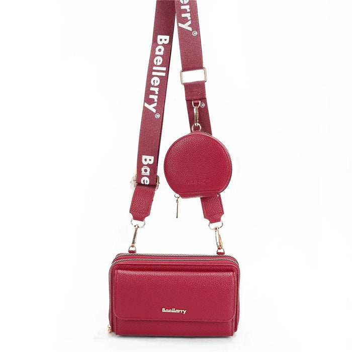 BAELLERRY N1897 PU Leather Crossbody Bag Litchi Texture Women Shoulder Handbag with Coin Purse Pouch - Wine Red - 2