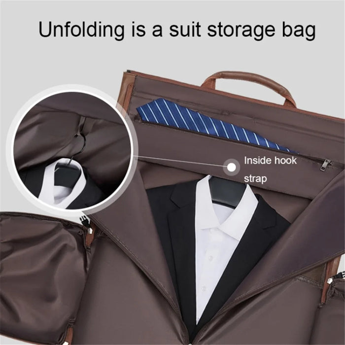 PU Leather Men Suit Storage Bag Large Capacity Waterproof Travel Luggage Tote Crossbody Bag - Brown - 3