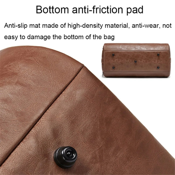 PU Leather Men Suit Storage Bag Large Capacity Waterproof Travel Luggage Tote Crossbody Bag - Brown - 7