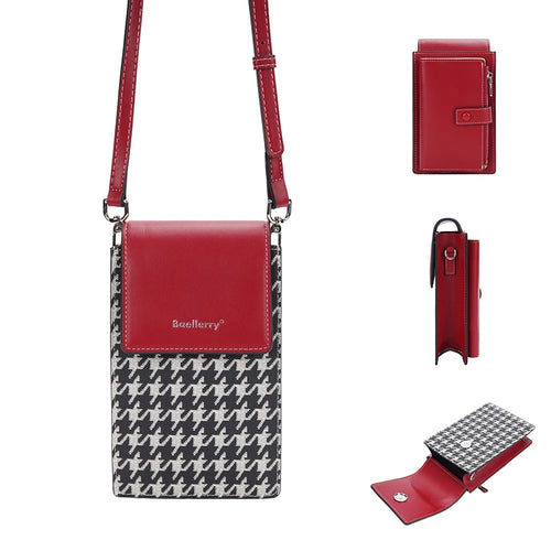 BAELLERRY N8701 Magnetic Button Splicing Gird PU Leather Crossbody Bag Small Shoulder Bag for Travel, Daily Use - Wine Red - 1