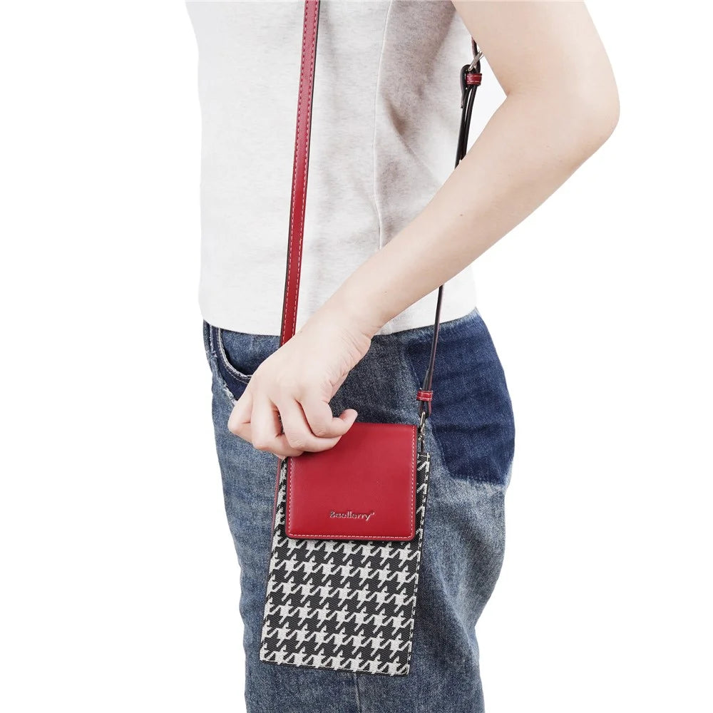 BAELLERRY N8701 Magnetic Button Splicing Gird PU Leather Crossbody Bag Small Shoulder Bag for Travel, Daily Use - Wine Red - 3