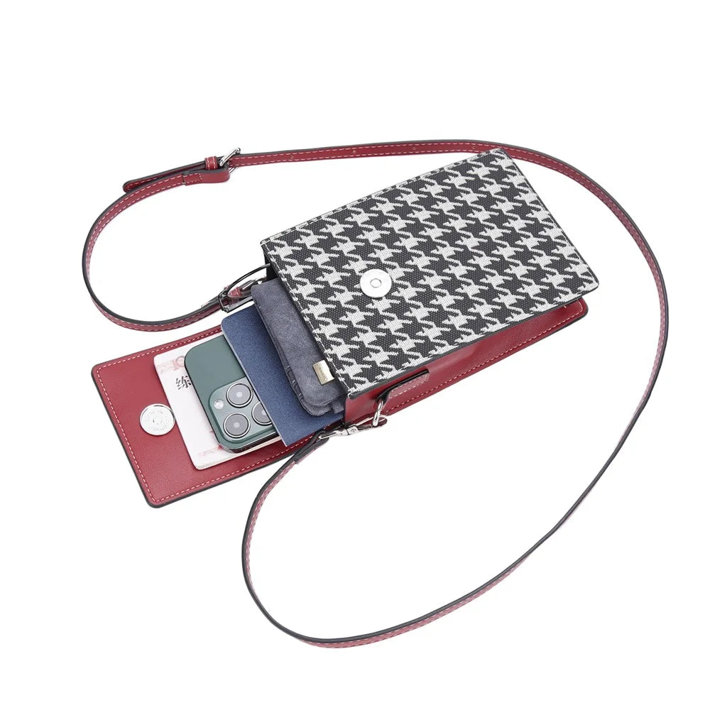 BAELLERRY N8701 Magnetic Button Splicing Gird PU Leather Crossbody Bag Small Shoulder Bag for Travel, Daily Use - Wine Red - 4