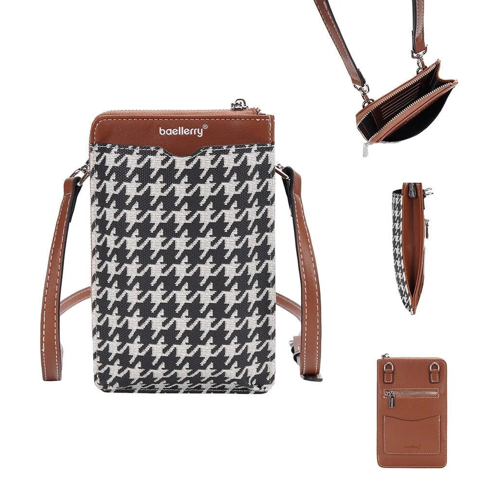 BAELLERRY N8702 Ultra-light Gird Pattern Bag Girls PU Leather Crossbody Bag Women Travel Phone Shoulder Bag - Brown - 1