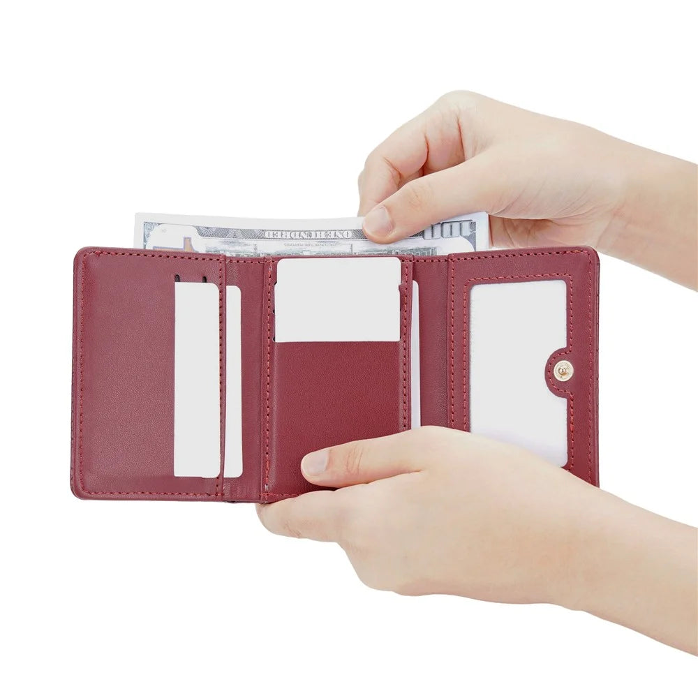 BAELLERRY N2398 Stone Texture PU Leather Tri-fold Short Wallet Women Coin Cash Card Holder Bag - Wine Red - 3