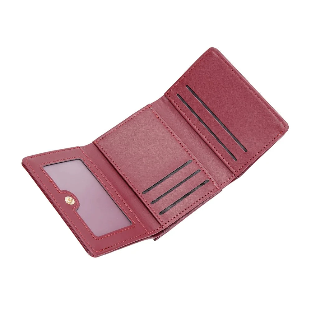 BAELLERRY N2398 Stone Texture PU Leather Tri-fold Short Wallet Women Coin Cash Card Holder Bag - Wine Red - 6